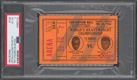 1964 Cassius Clay (Muhammad Ali) vs Sonny Liston 2/25/1964 Match Ticket Stub (PSA VG-EX 4)